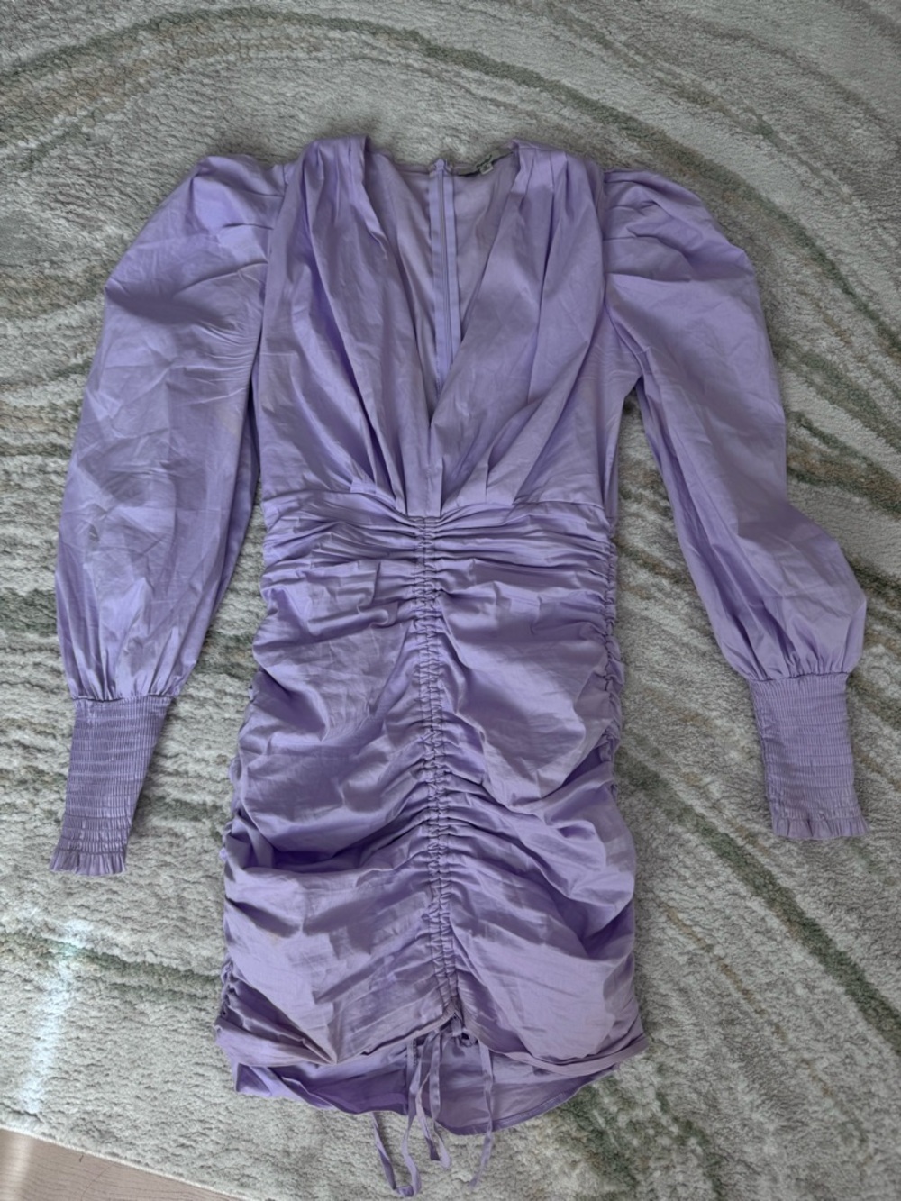 Lilac Ruched V-Neck Long Sleeve Dress